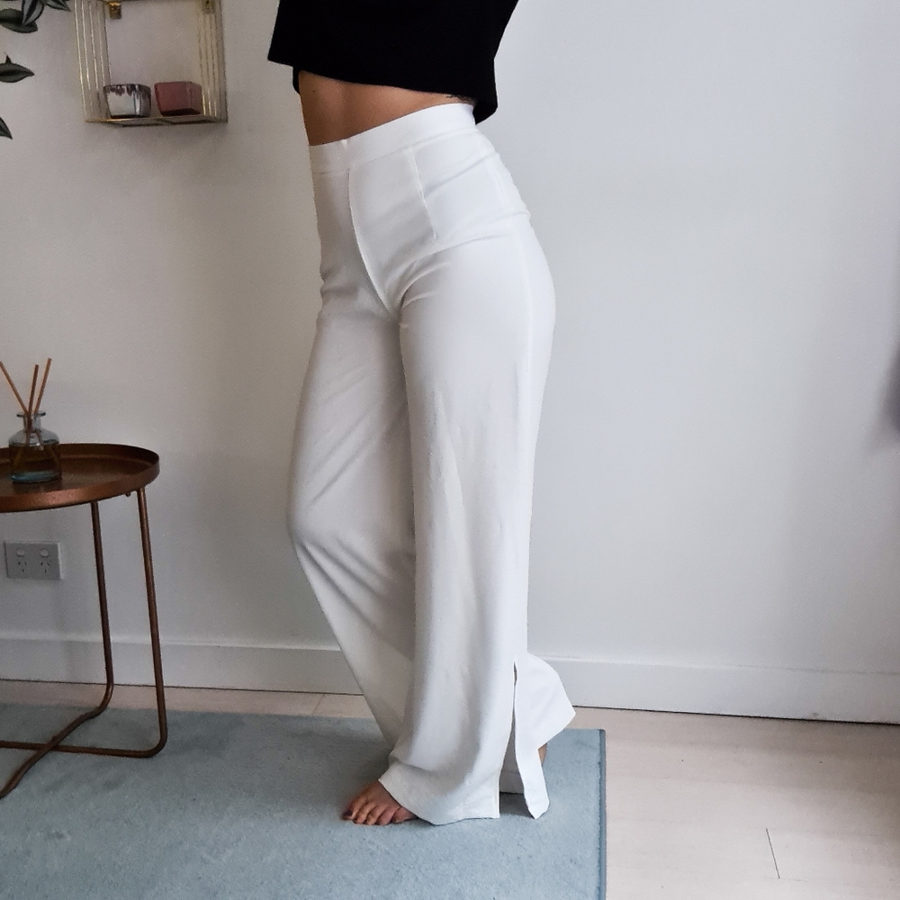 Tiger Mist high waisted wide leg pants | off-white sz small classic chic womens - Picture 3 of 16